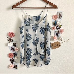 Blue Floral Sheer Tank Top